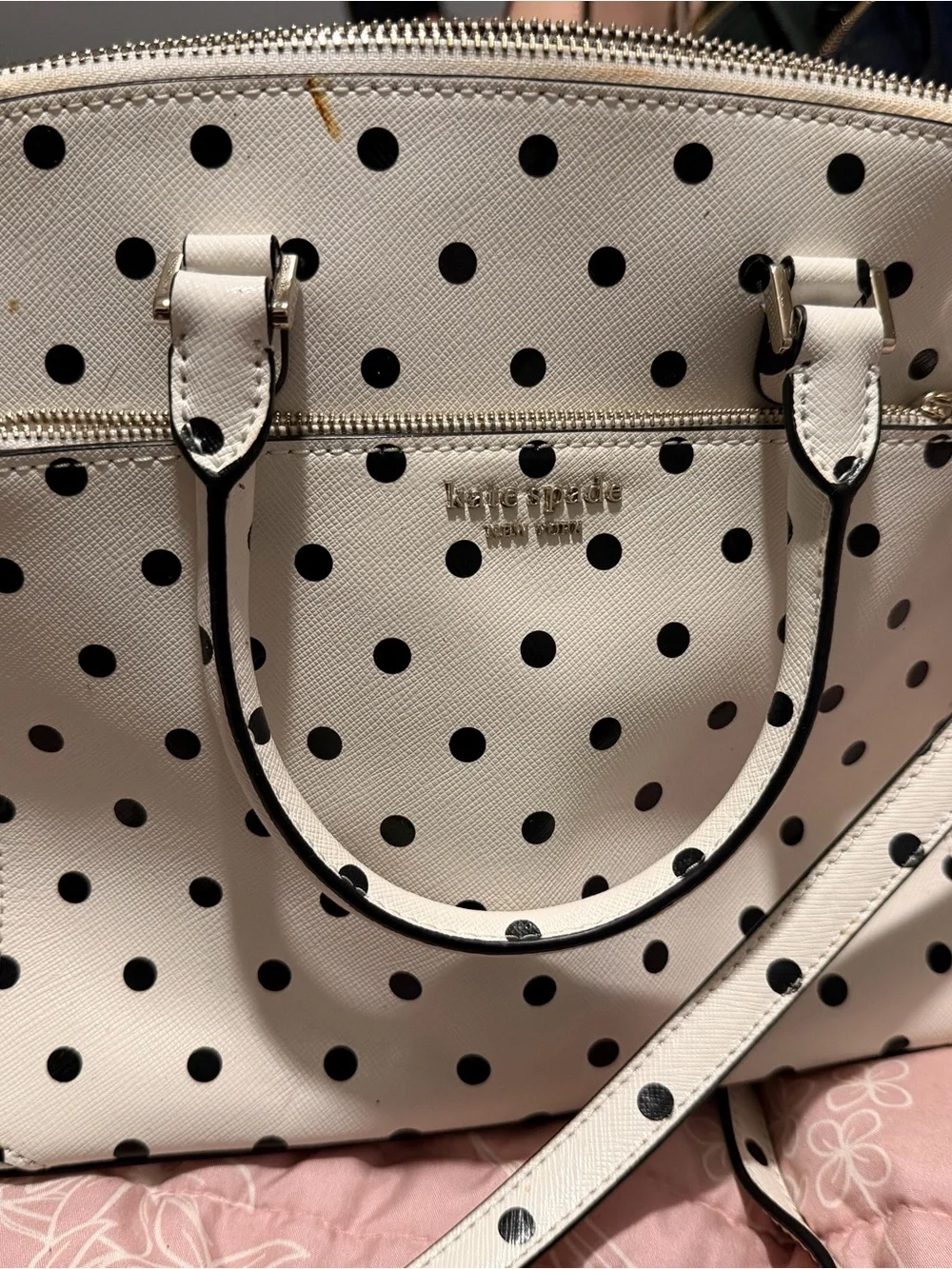 kate spade White and Black Polka Dot Satchel